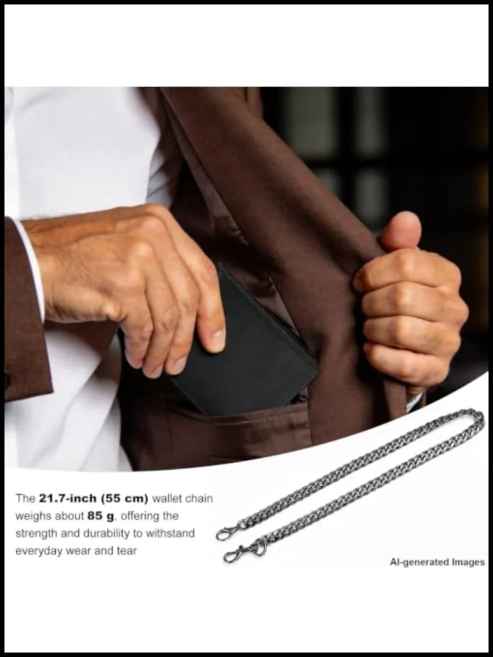 Genuine Leather Bifold Wallet with Chain - RFID Blocking, Holds 12+ Cards